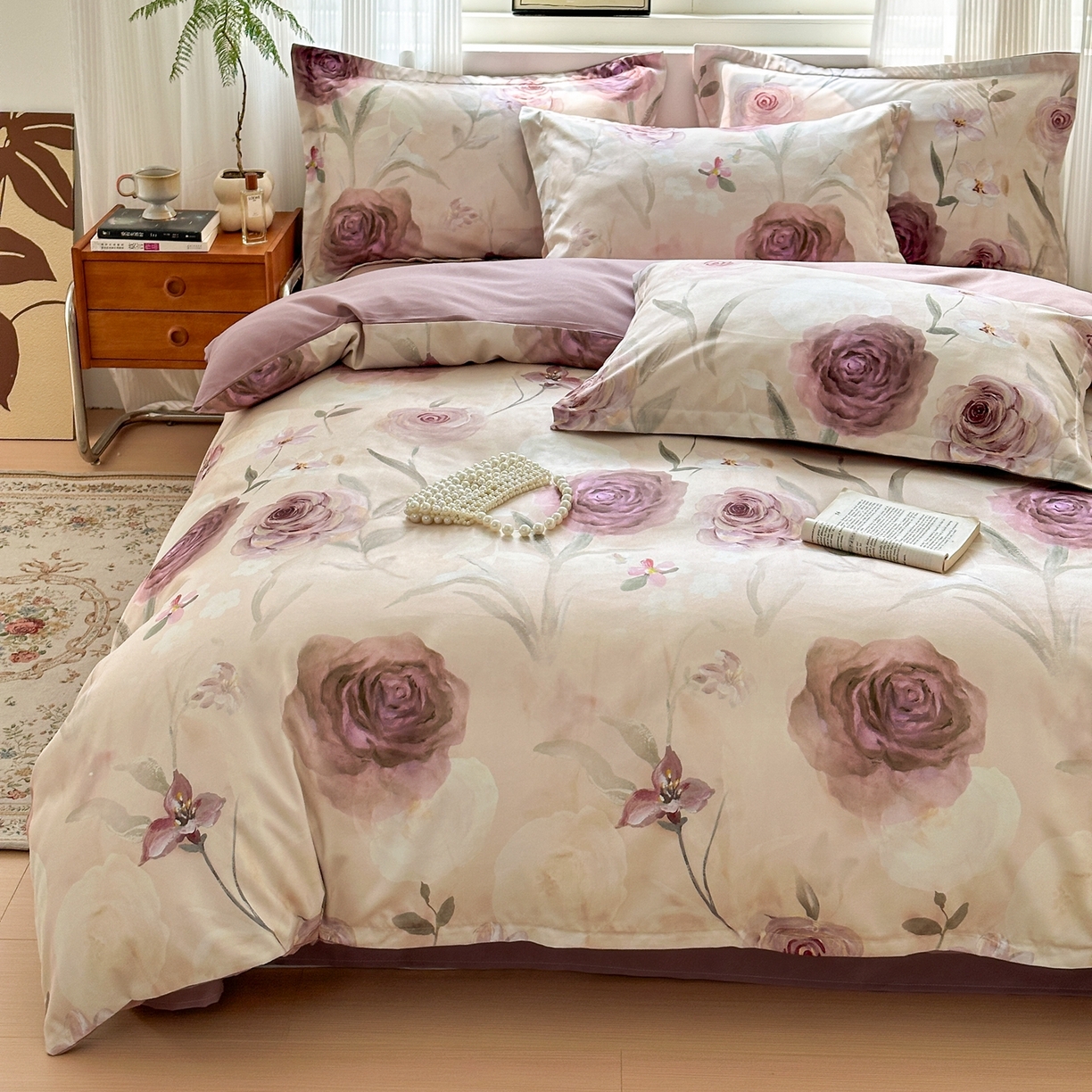 91家纺网 家纺一手货源 找家纺 典雅家纺 2025新款A类140克秋冬加厚磨毛数码印花四件套磨毛四件套 梦幻花园