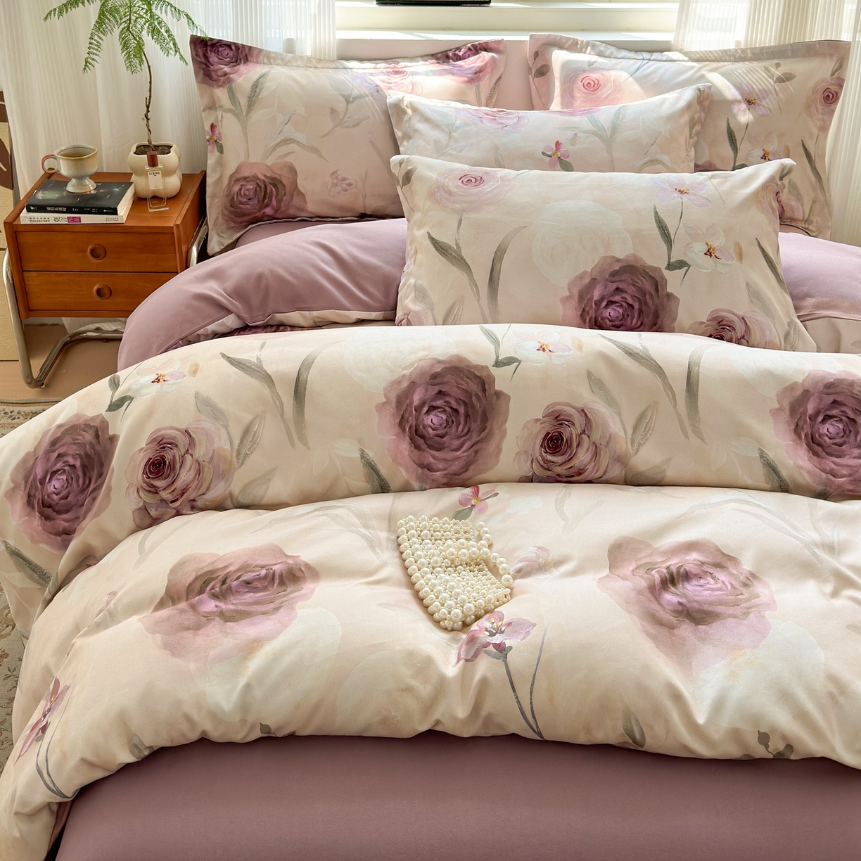 91家纺网 家纺一手货源 找家纺 典雅家纺 2025新款A类140克秋冬加厚磨毛数码印花四件套磨毛四件套 梦幻花园