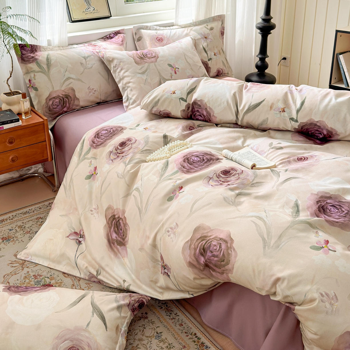 91家纺网 家纺一手货源 找家纺 典雅家纺 2025新款A类140克秋冬加厚磨毛数码印花四件套磨毛四件套 梦幻花园