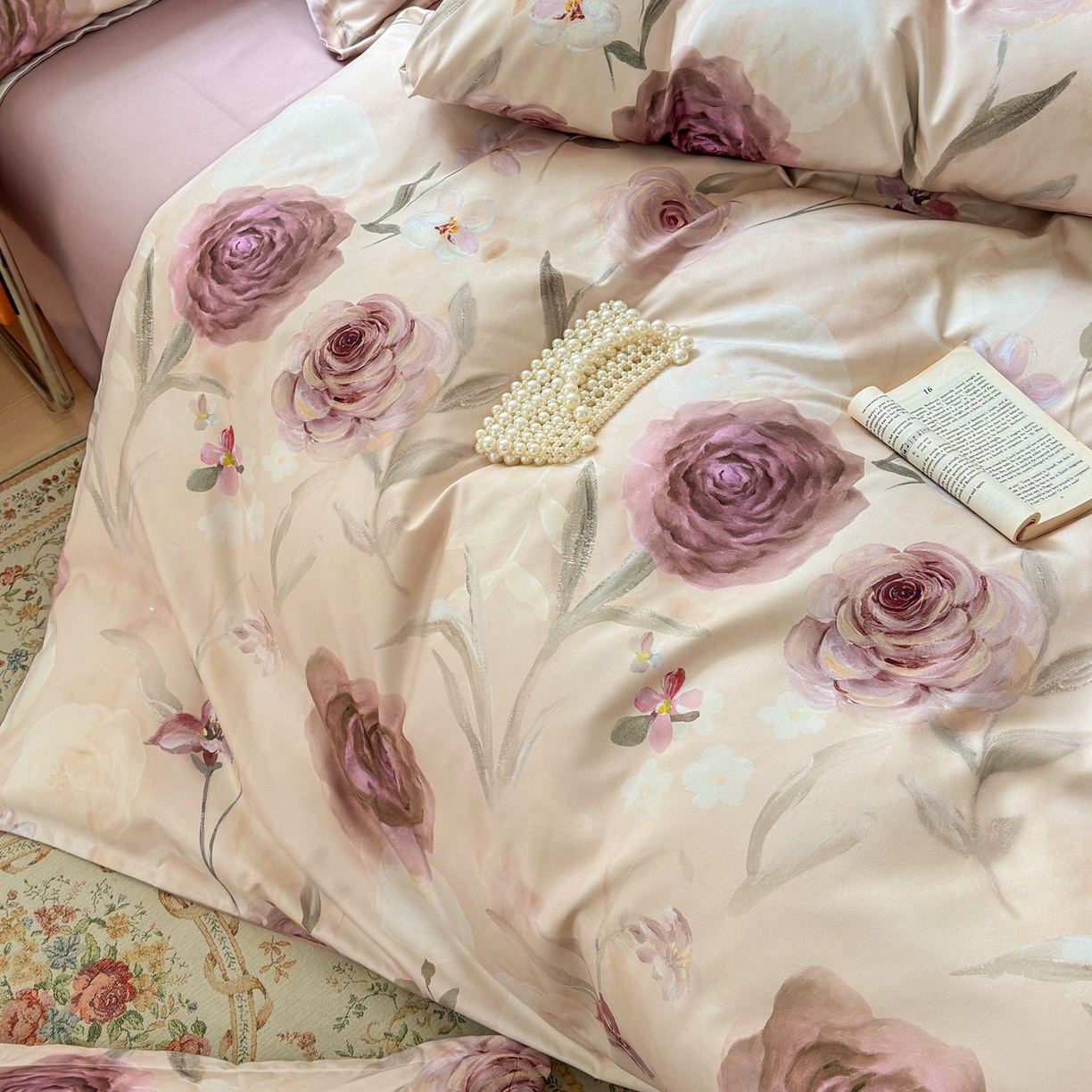 91家纺网 家纺一手货源 找家纺 典雅家纺 2025新款A类140克秋冬加厚磨毛数码印花四件套磨毛四件套 梦幻花园