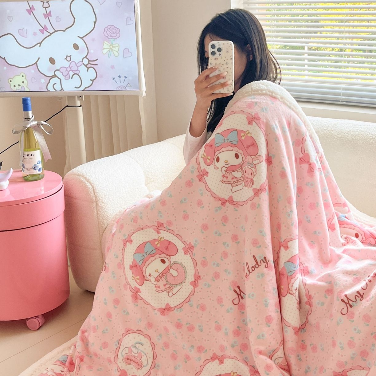 （总）暮思家居 2025新款三丽鸥正版授权少女可爱卡通加厚牛奶绒羊羔绒毛毯多功能四季毛毯