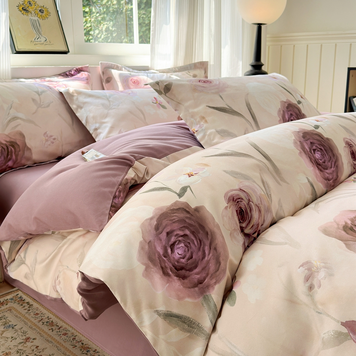 91家纺网 家纺一手货源 找家纺 典雅家纺 2025新款A类140克秋冬加厚磨毛数码印花四件套磨毛四件套 梦幻花园