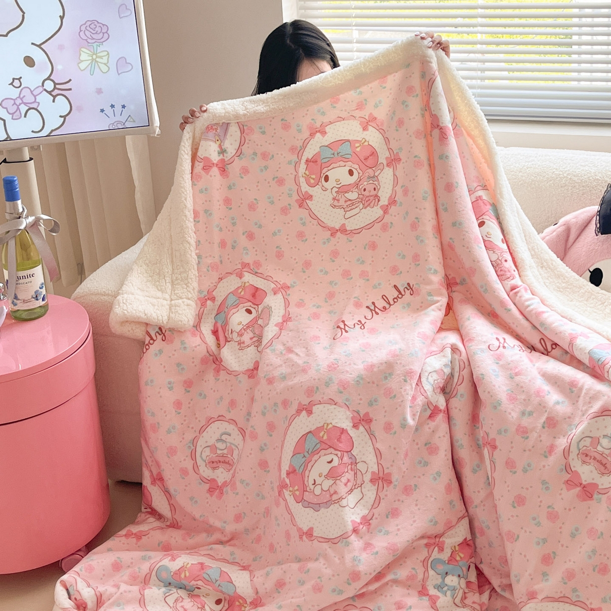 91家纺网 家纺一手货源 找家纺 （总）暮思家居 2025新款三丽鸥正版授权少女可爱卡通加厚牛奶绒羊羔绒毛毯多功能四季毛毯