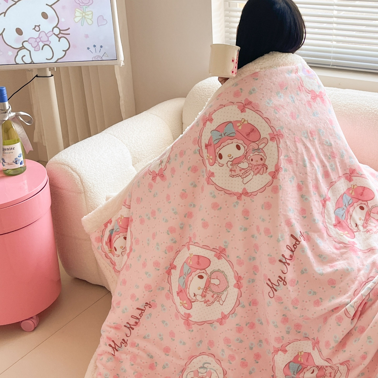 91家纺网 家纺一手货源 找家纺 （总）暮思家居 2025新款三丽鸥正版授权少女可爱卡通加厚牛奶绒羊羔绒毛毯多功能四季毛毯
