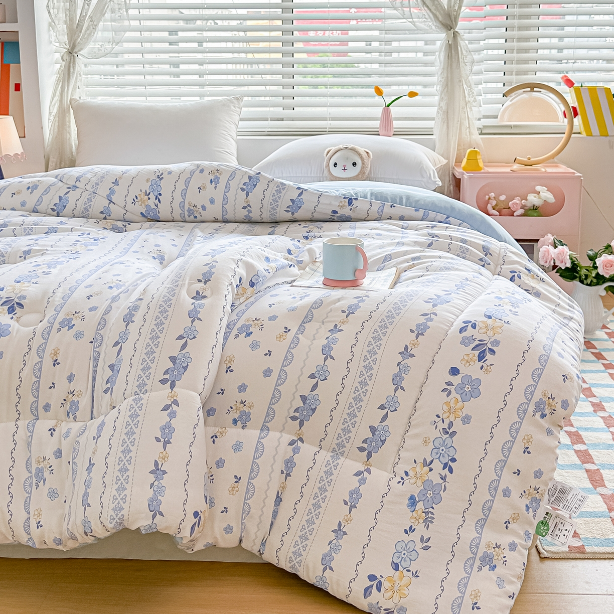 91家纺网 家纺一手货源 找家纺 好欣怡家纺 2025新款A类水洗棉冬被大豆纤维学生四季被子被芯跨境直播（提供买家秀质检报告） 铃兰花语