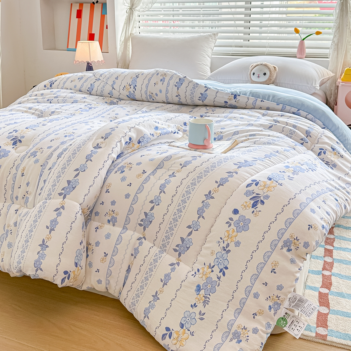 91家纺网 家纺一手货源 找家纺 好欣怡家纺 2025新款A类水洗棉冬被大豆纤维学生四季被子被芯跨境直播（提供买家秀质检报告） 铃兰花语