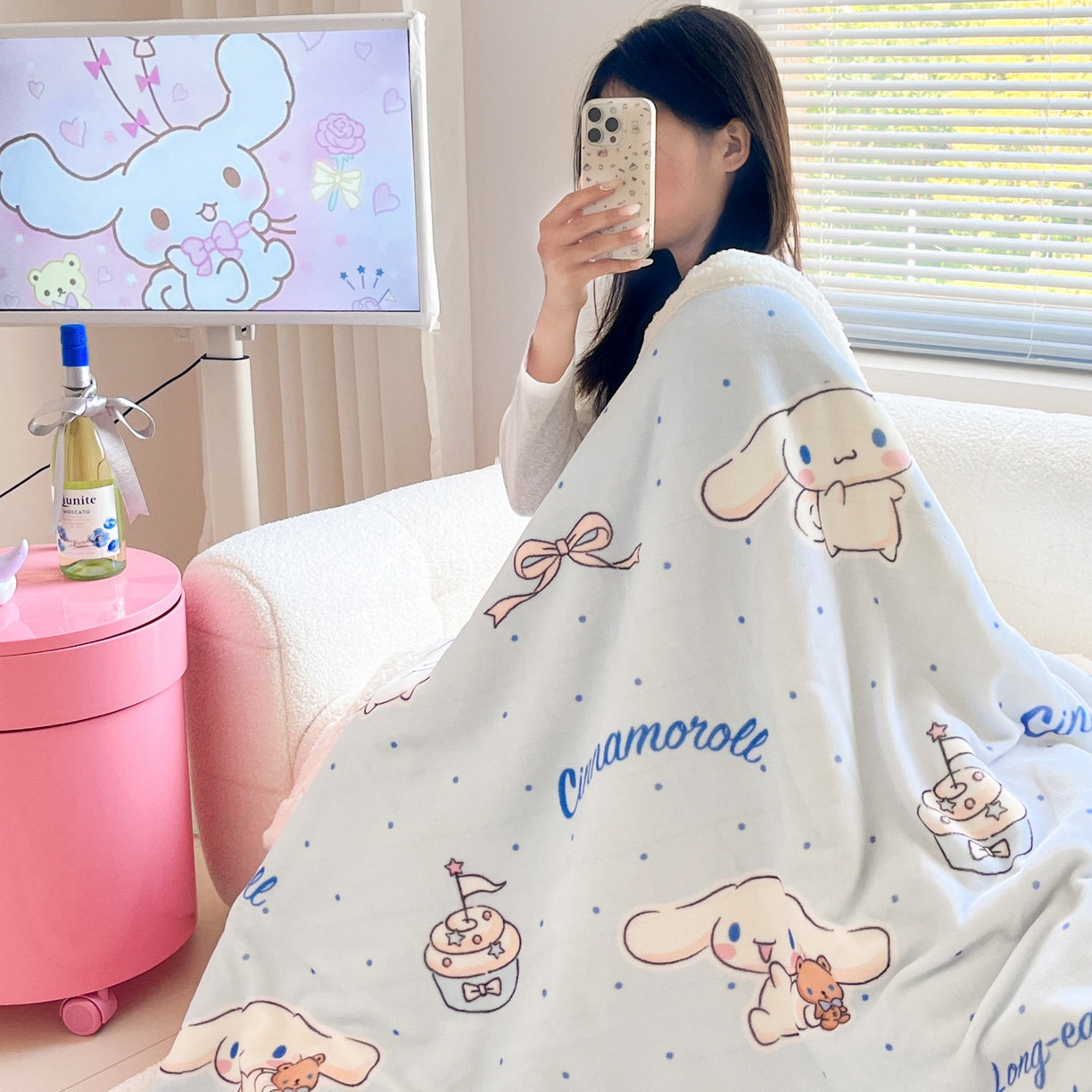 91家纺网 家纺一手货源 找家纺 暮思家居 2025新款三丽鸥正版授权少女可爱卡通加厚牛奶绒羊羔绒毛毯多功能四季毛毯 羊羔绒-点点玉桂狗