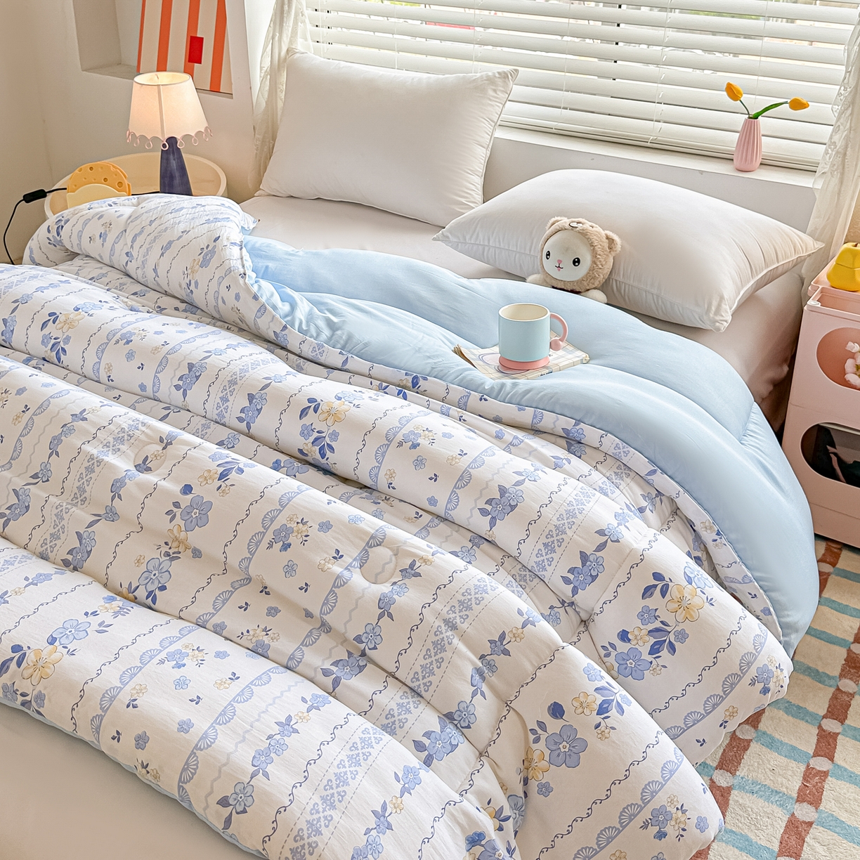 91家纺网 家纺一手货源 找家纺 好欣怡家纺 2025新款A类水洗棉冬被大豆纤维学生四季被子被芯跨境直播（提供买家秀质检报告） 铃兰花语