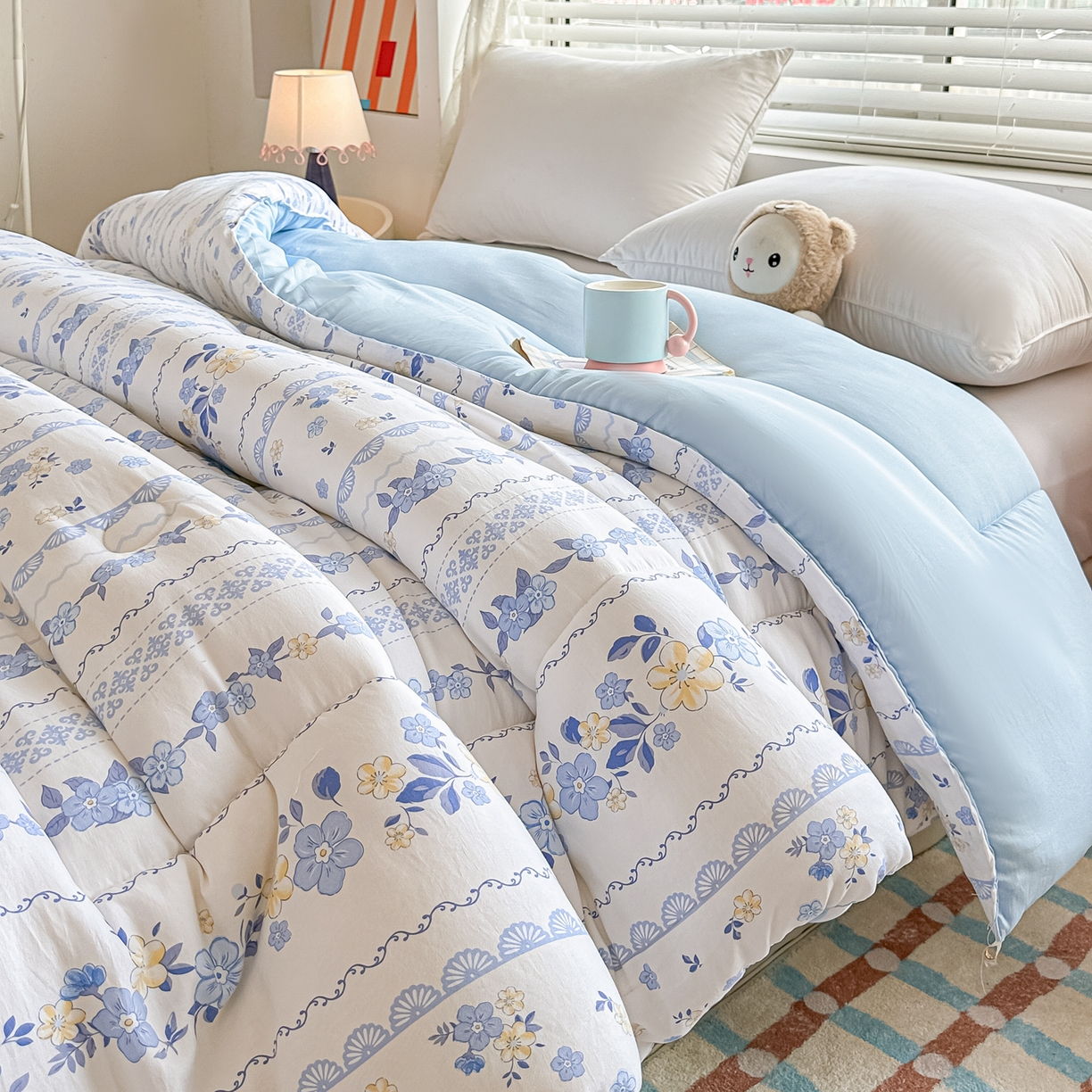 91家纺网 家纺一手货源 找家纺 好欣怡家纺 2025新款A类水洗棉冬被大豆纤维学生四季被子被芯跨境直播（提供买家秀质检报告） 铃兰花语