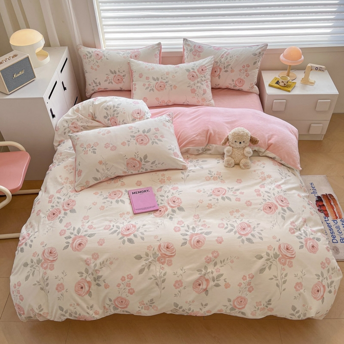 91家纺网 家纺一手货源 找家纺 晨希家居 2025A面40支全棉印花B版高克重牛奶绒棉加绒多规格套件棉加绒-花韵天姿