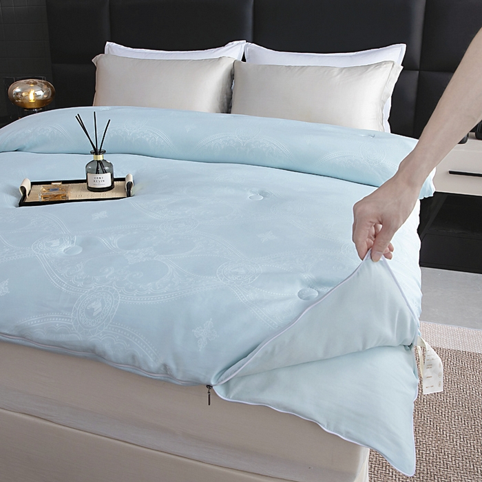 91家纺网 家纺一手货源 找家纺 亿莱鑫 2025新款亲肤暖糯蛋白被子母被 蓝色