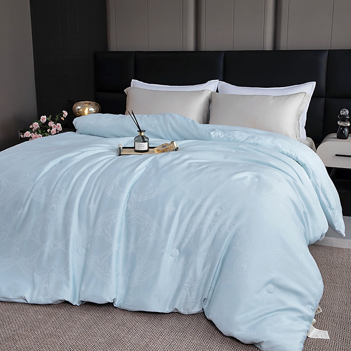91家纺网 家纺一手货源 找家纺 亿莱鑫 2025新款亲肤暖糯蛋白被子母被 蓝色