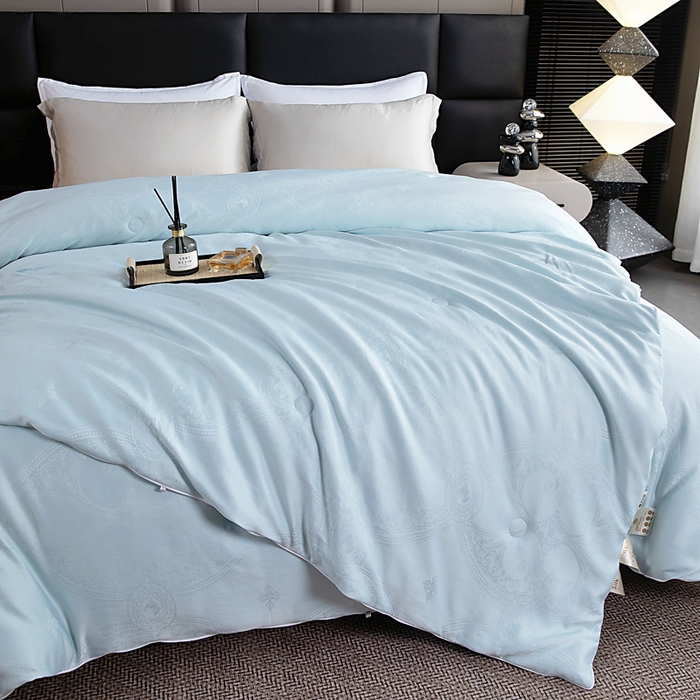 91家纺网 家纺一手货源 找家纺 亿莱鑫 2025新款亲肤暖糯蛋白被子母被 蓝色