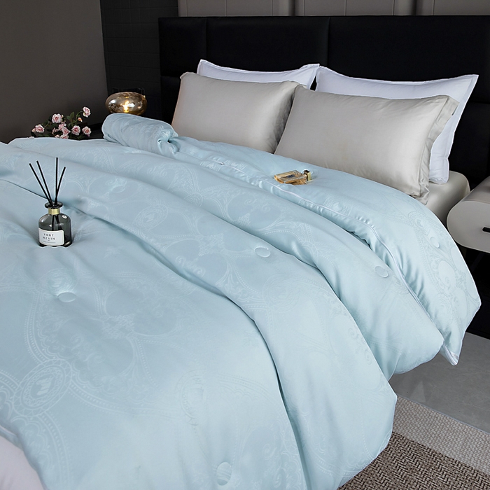 91家纺网 家纺一手货源 找家纺 亿莱鑫 2025新款亲肤暖糯蛋白被子母被 蓝色