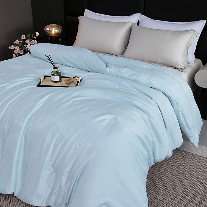 91家纺网 家纺一手货源 找家纺 亿莱鑫 2025新款亲肤暖糯蛋白被子母被 蓝色