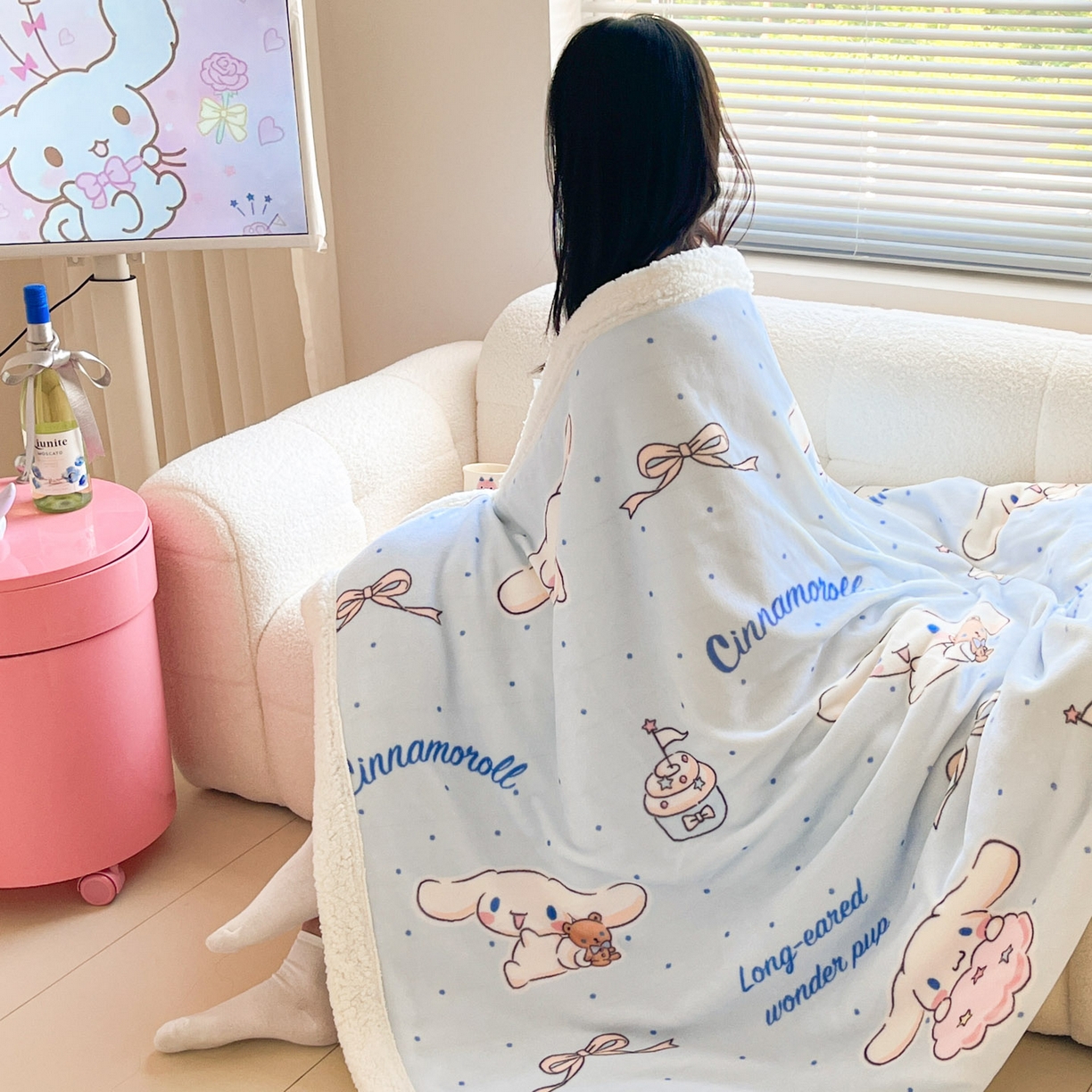 91家纺网 家纺一手货源 找家纺 暮思家居 2025新款三丽鸥正版授权少女可爱卡通加厚牛奶绒羊羔绒毛毯多功能四季毛毯 羊羔绒-点点玉桂狗