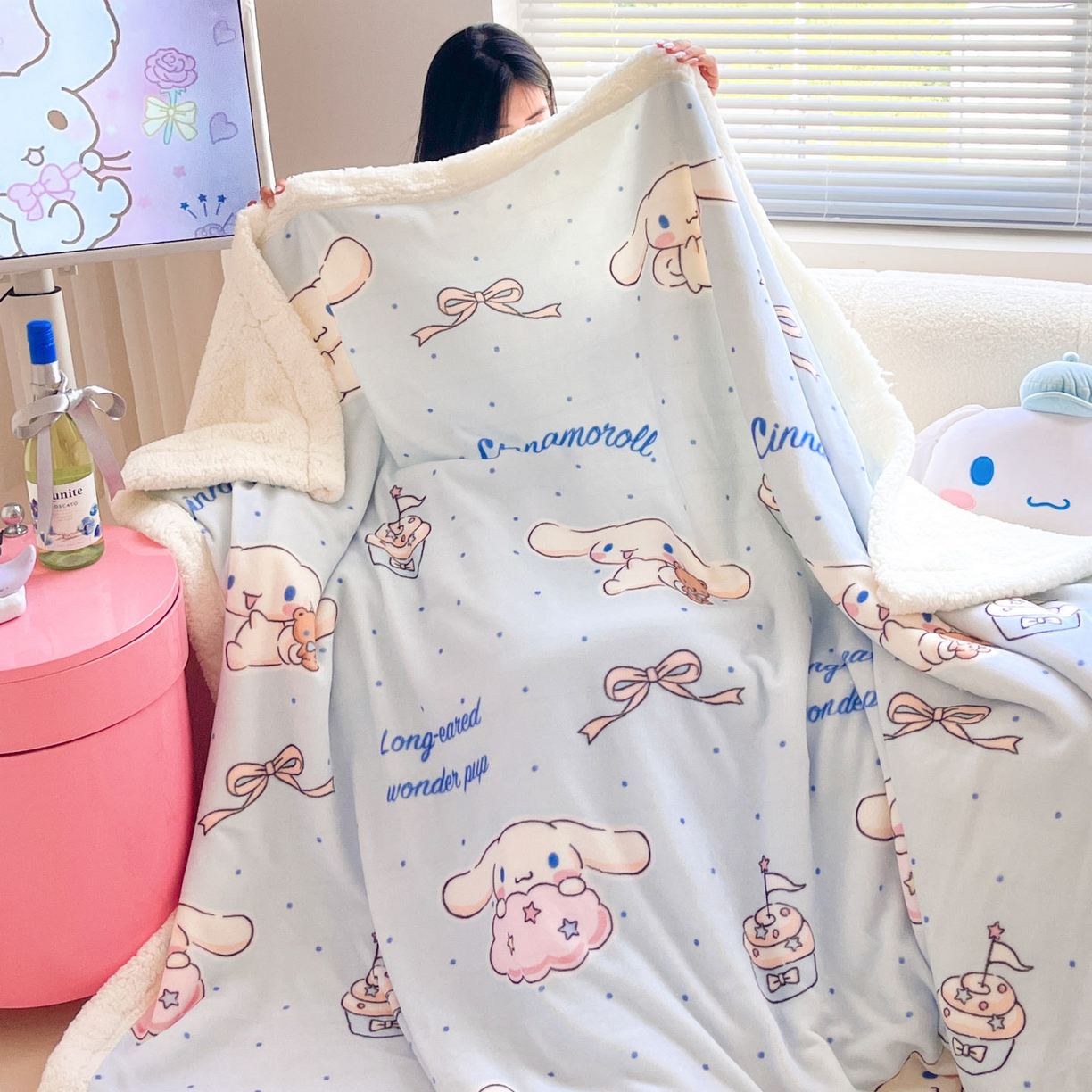 91家纺网 家纺一手货源 找家纺 暮思家居 2025新款三丽鸥正版授权少女可爱卡通加厚牛奶绒羊羔绒毛毯多功能四季毛毯 羊羔绒-点点玉桂狗