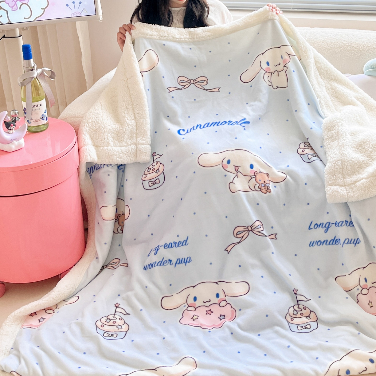 91家纺网 家纺一手货源 找家纺 暮思家居 2025新款三丽鸥正版授权少女可爱卡通加厚牛奶绒羊羔绒毛毯多功能四季毛毯 羊羔绒-点点玉桂狗