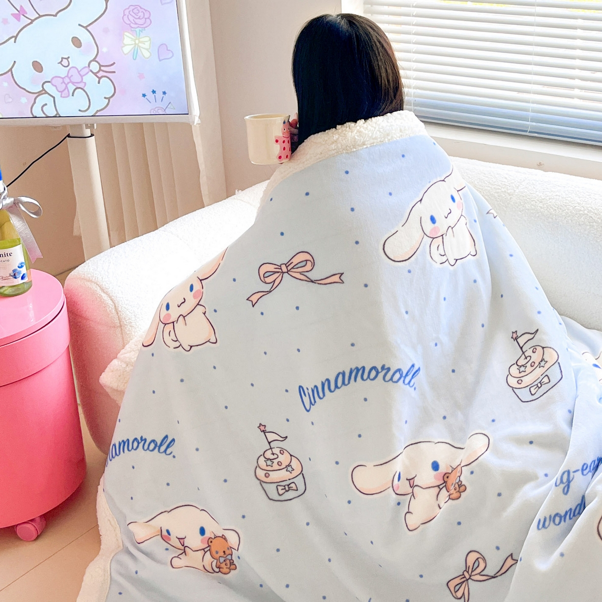 91家纺网 家纺一手货源 找家纺 暮思家居 2025新款三丽鸥正版授权少女可爱卡通加厚牛奶绒羊羔绒毛毯多功能四季毛毯 羊羔绒-点点玉桂狗