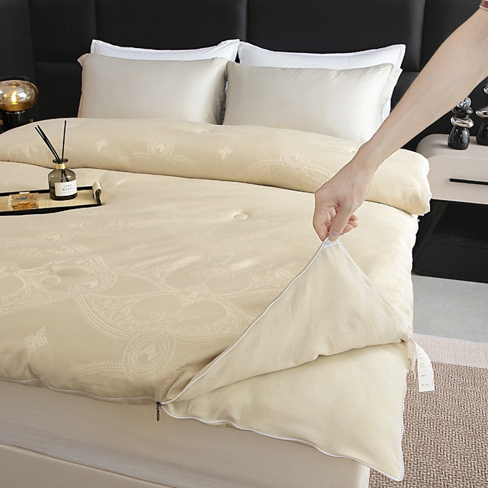 91家纺网 家纺一手货源 找家纺 亿莱鑫 2025新款亲肤暖糯蛋白被子母被 香槟色