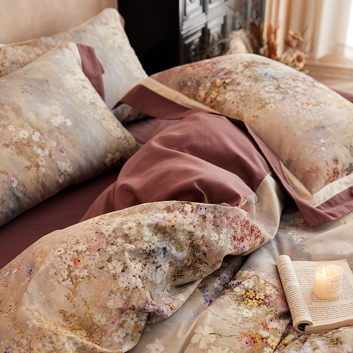 91家纺网 家纺一手货源 找家纺 简纯主义 2025新款全棉纯棉磨毛数码印花四件套-一路繁花 一路繁花-红