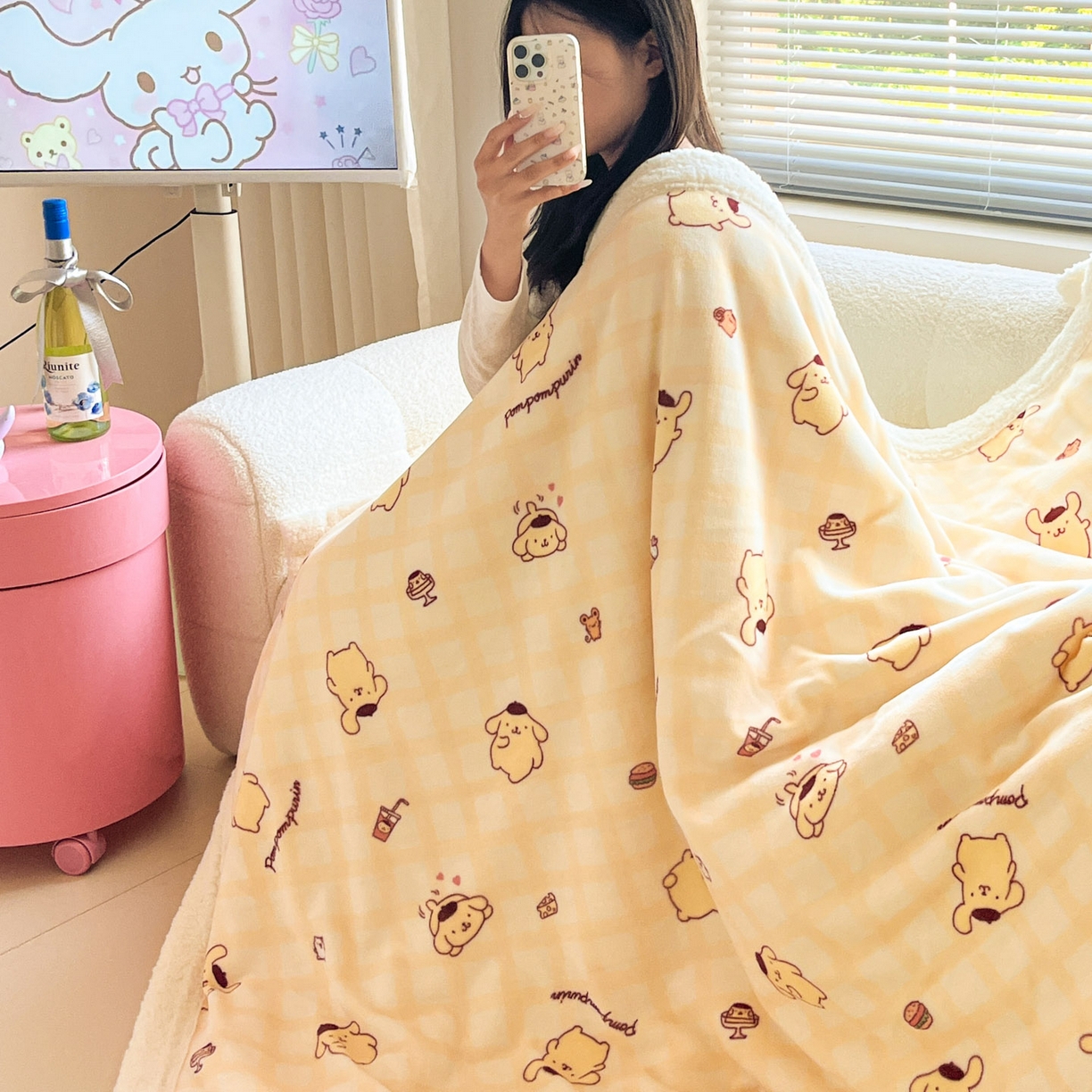 暮思家居 2025新款三丽鸥正版授权少女可爱卡通加厚牛奶绒羊羔绒毛毯多功能四季毛毯 羊羔绒-焦糖布丁狗