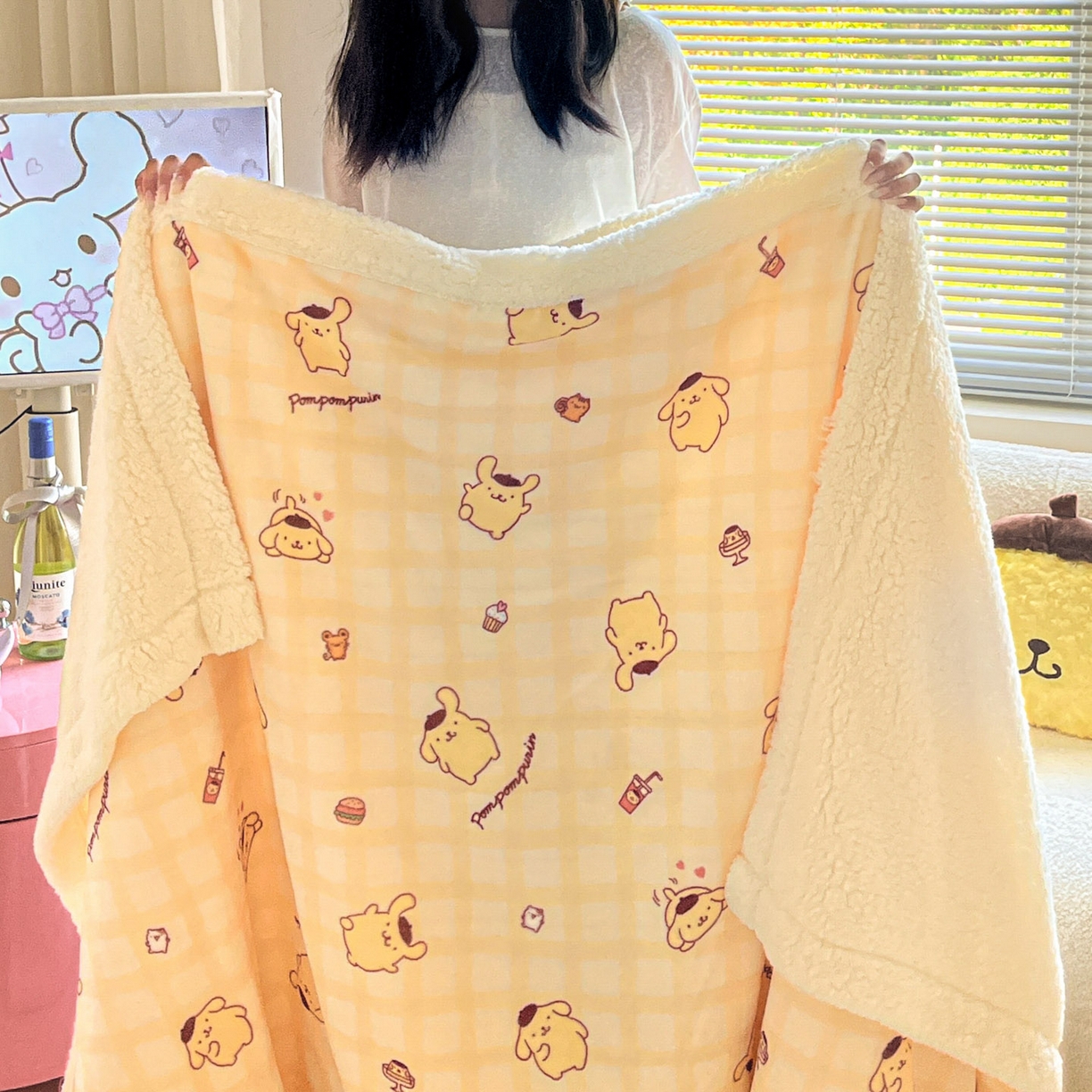 91家纺网 家纺一手货源 找家纺 暮思家居 2025新款三丽鸥正版授权少女可爱卡通加厚牛奶绒羊羔绒毛毯多功能四季毛毯 羊羔绒-焦糖布丁狗