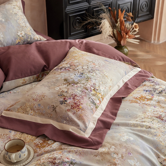 91家纺网 家纺一手货源 找家纺 简纯主义 2025新款全棉纯棉磨毛数码印花四件套-一路繁花 一路繁花-红