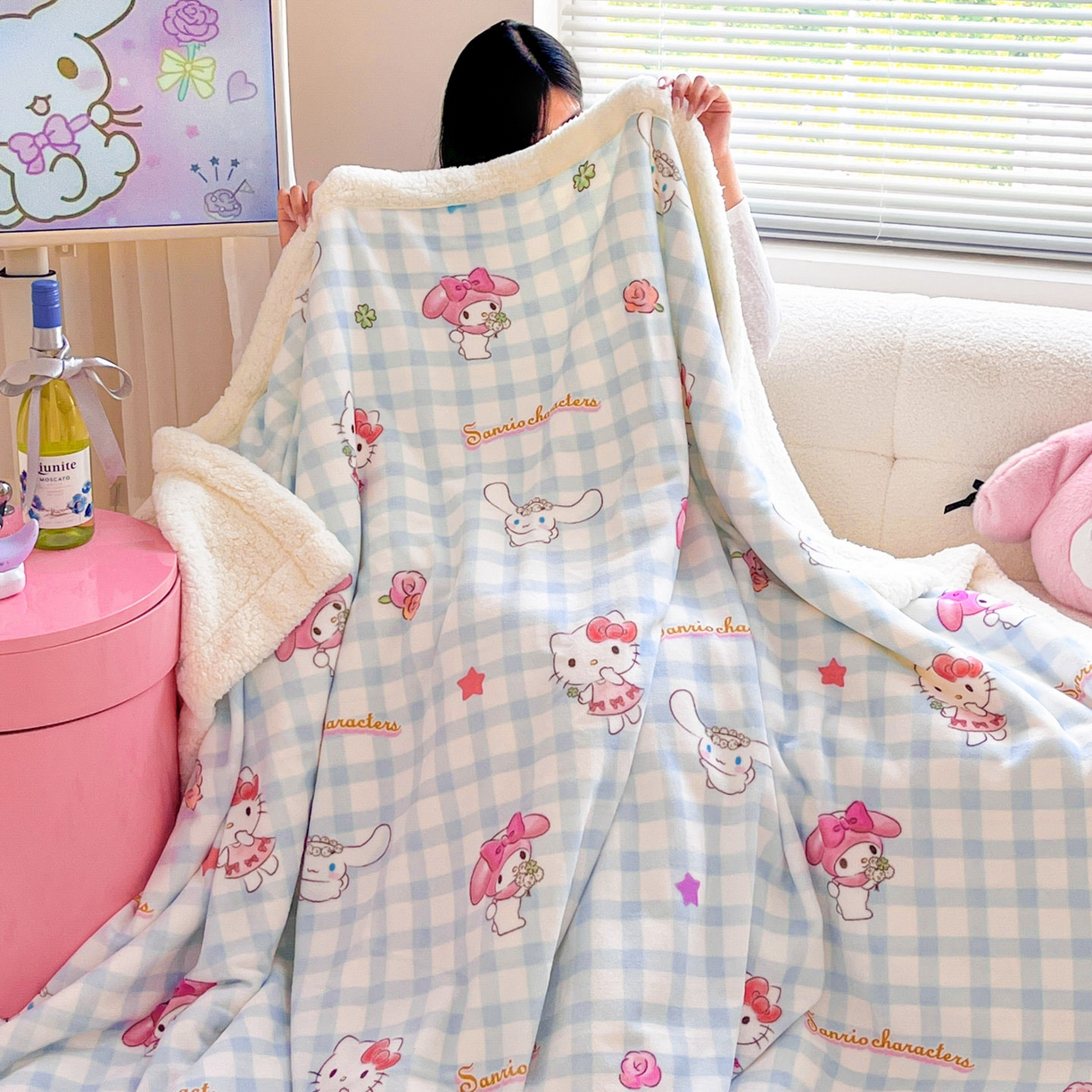 91家纺网 家纺一手货源 找家纺 暮思家居 2025新款三丽鸥正版授权少女可爱卡通加厚牛奶绒羊羔绒毛毯多功能四季毛毯 羊羔绒-三丽鸥大家族