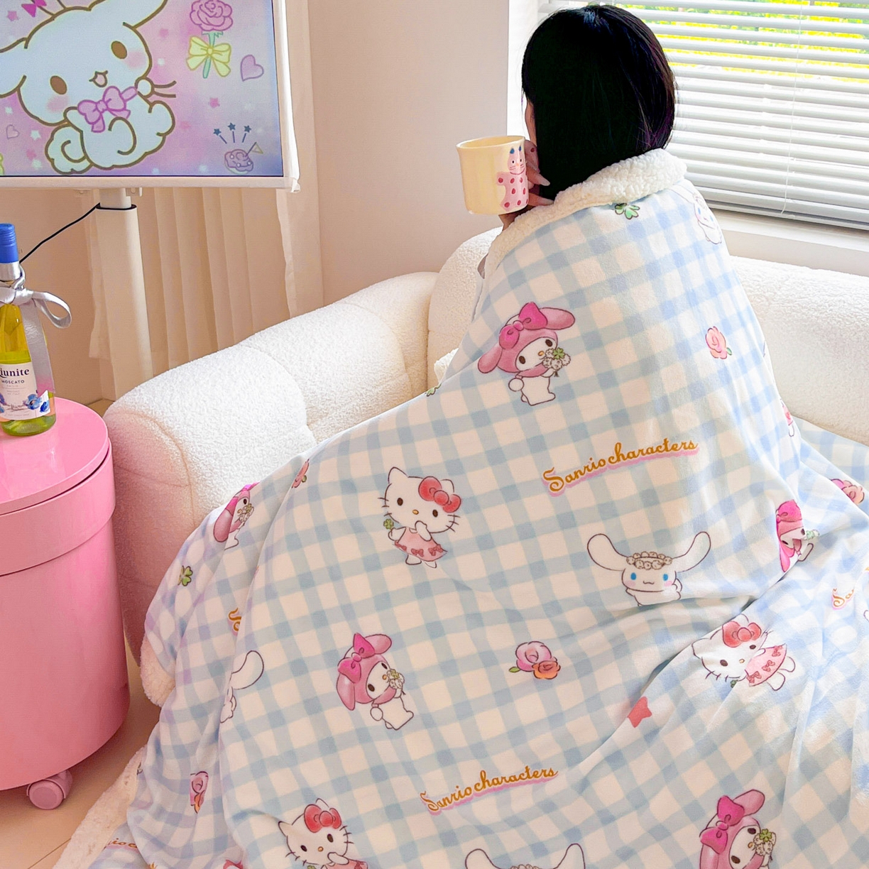 91家纺网 家纺一手货源 找家纺 暮思家居 2025新款三丽鸥正版授权少女可爱卡通加厚牛奶绒羊羔绒毛毯多功能四季毛毯 羊羔绒-三丽鸥大家族
