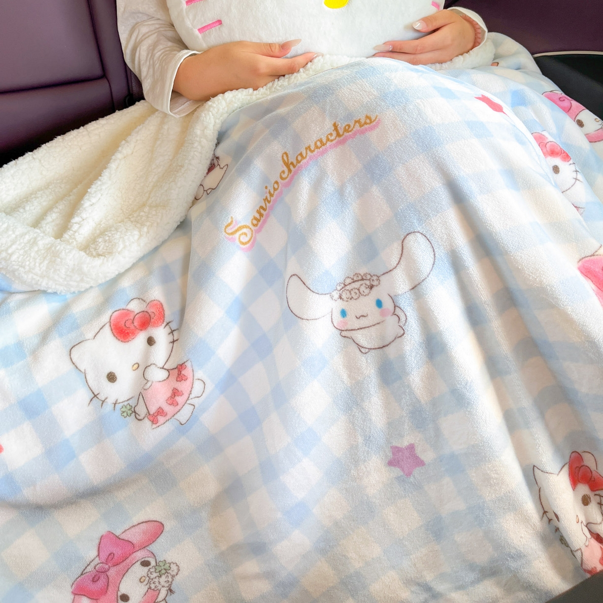 91家纺网 家纺一手货源 找家纺 暮思家居 2025新款三丽鸥正版授权少女可爱卡通加厚牛奶绒羊羔绒毛毯多功能四季毛毯 羊羔绒-三丽鸥大家族