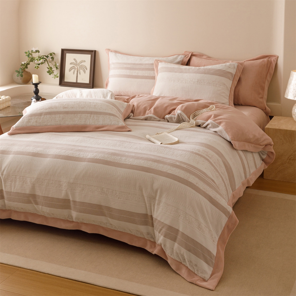 91家纺网 家纺一手货源 找家纺 （总）恬思语家纺 2025新款亲肤舒适无印风宽边立体烂花牛奶绒四件套