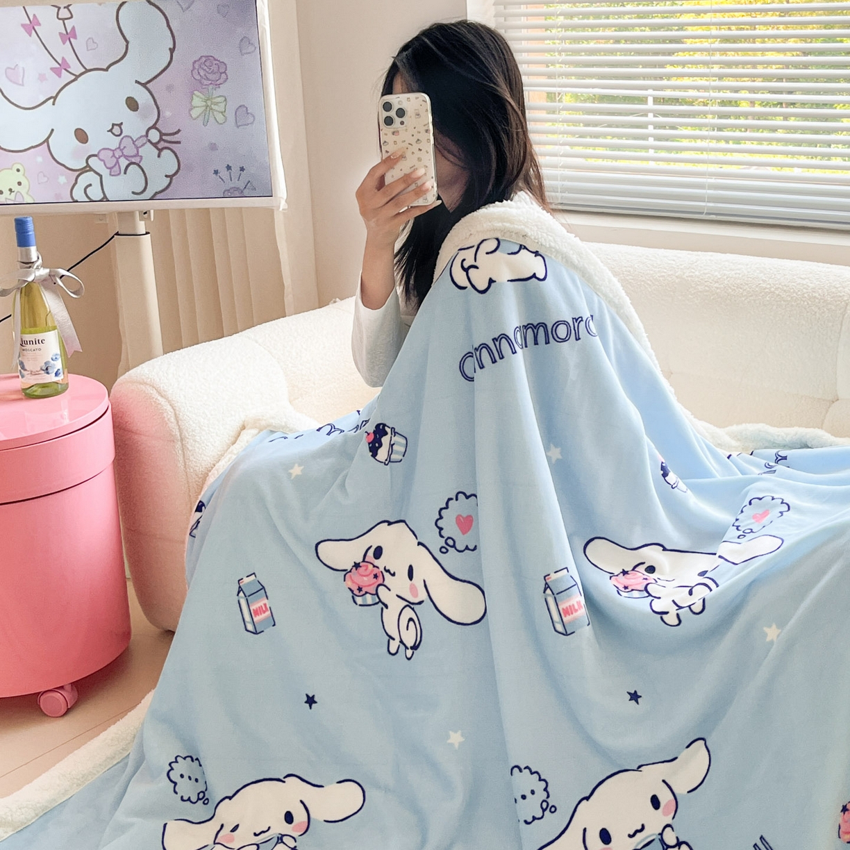 暮思家居 2025新款三丽鸥正版授权少女可爱卡通加厚牛奶绒羊羔绒毛毯多功能四季毛毯 羊羔绒-甜品玉桂狗