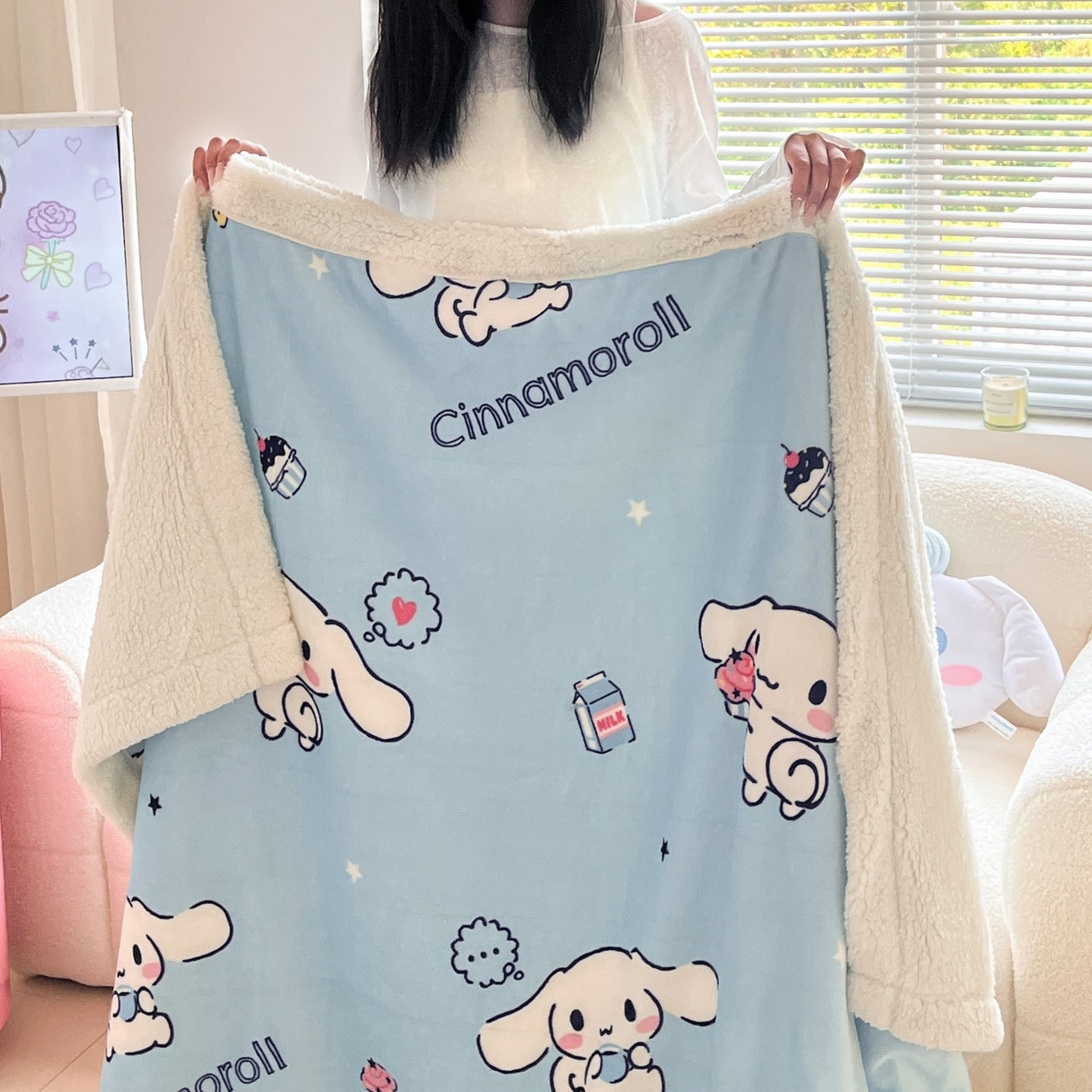 91家纺网 家纺一手货源 找家纺 暮思家居 2025新款三丽鸥正版授权少女可爱卡通加厚牛奶绒羊羔绒毛毯多功能四季毛毯 羊羔绒-甜品玉桂狗