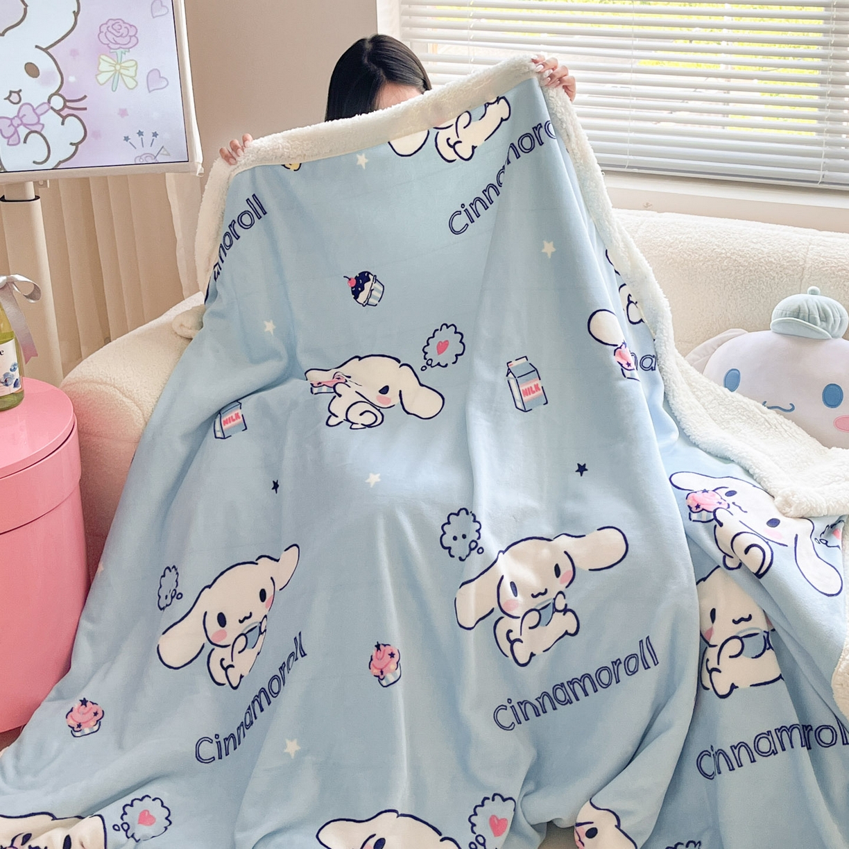 91家纺网 家纺一手货源 找家纺 暮思家居 2025新款三丽鸥正版授权少女可爱卡通加厚牛奶绒羊羔绒毛毯多功能四季毛毯 羊羔绒-甜品玉桂狗