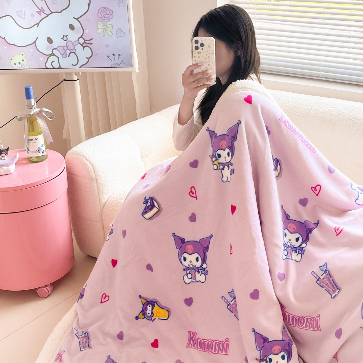暮思家居 2025新款三丽鸥正版授权少女可爱卡通加厚牛奶绒羊羔绒毛毯多功能四季毛毯 羊羔绒-甜心库洛米