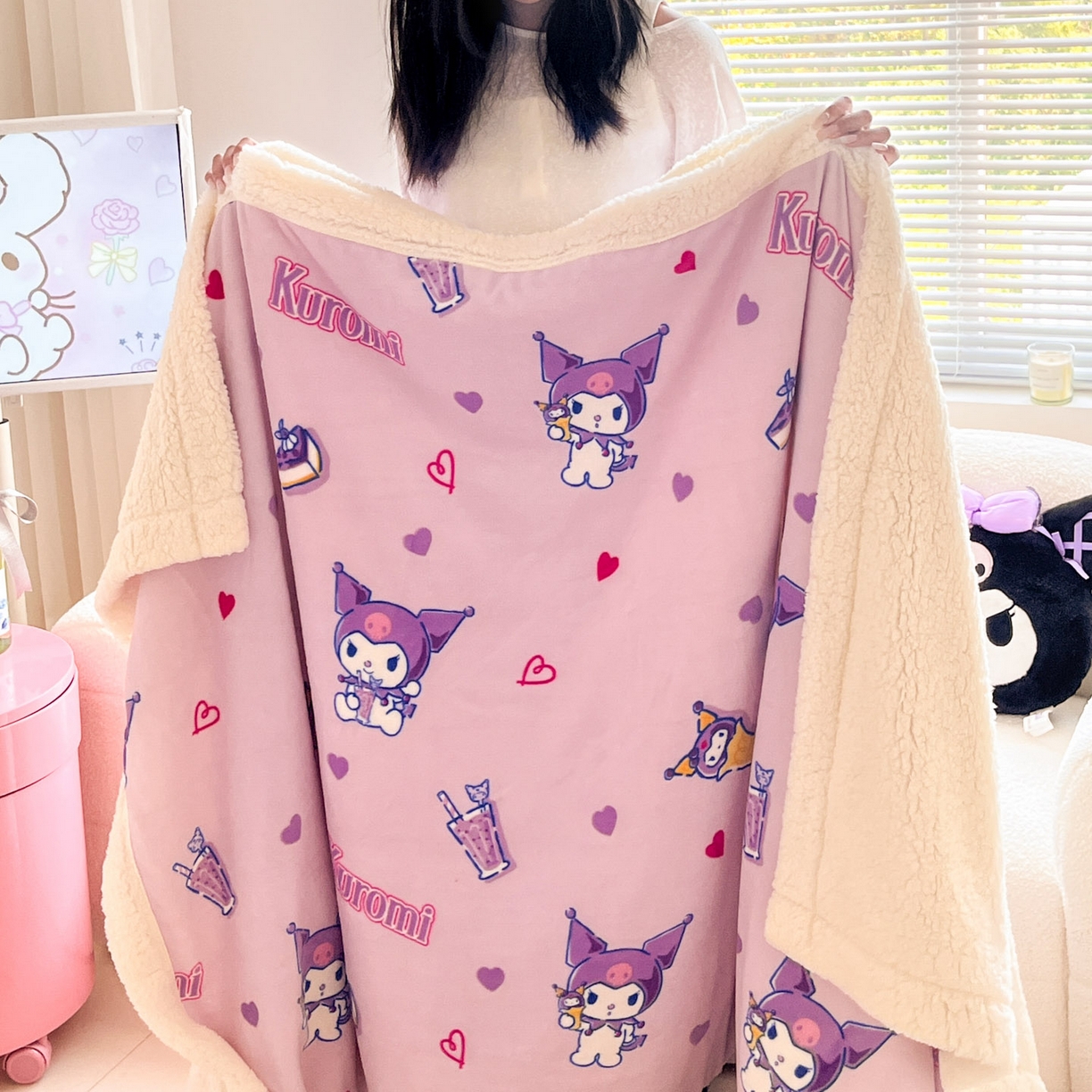 91家纺网 家纺一手货源 找家纺 暮思家居 2025新款三丽鸥正版授权少女可爱卡通加厚牛奶绒羊羔绒毛毯多功能四季毛毯 羊羔绒-甜心库洛米