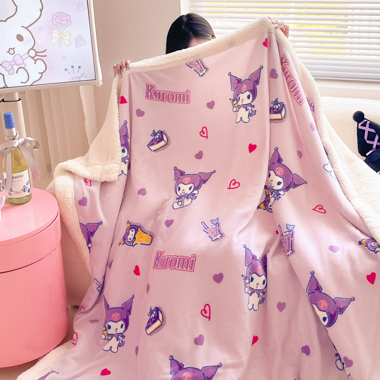 91家纺网 家纺一手货源 找家纺 暮思家居 2025新款三丽鸥正版授权少女可爱卡通加厚牛奶绒羊羔绒毛毯多功能四季毛毯 羊羔绒-甜心库洛米