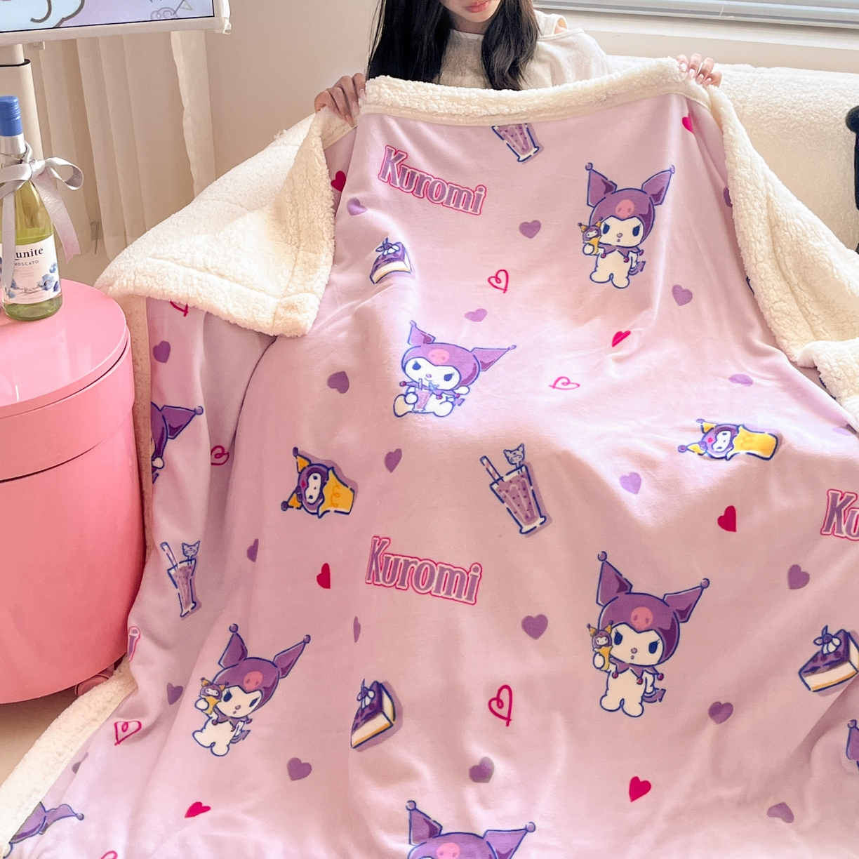 91家纺网 家纺一手货源 找家纺 暮思家居 2025新款三丽鸥正版授权少女可爱卡通加厚牛奶绒羊羔绒毛毯多功能四季毛毯 羊羔绒-甜心库洛米