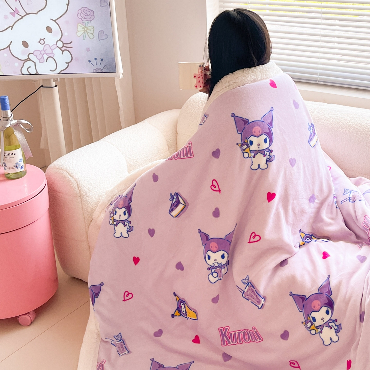 91家纺网 家纺一手货源 找家纺 暮思家居 2025新款三丽鸥正版授权少女可爱卡通加厚牛奶绒羊羔绒毛毯多功能四季毛毯 羊羔绒-甜心库洛米