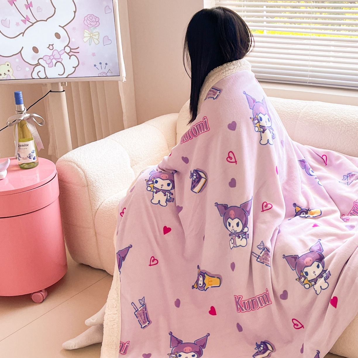 91家纺网 家纺一手货源 找家纺 暮思家居 2025新款三丽鸥正版授权少女可爱卡通加厚牛奶绒羊羔绒毛毯多功能四季毛毯 羊羔绒-甜心库洛米