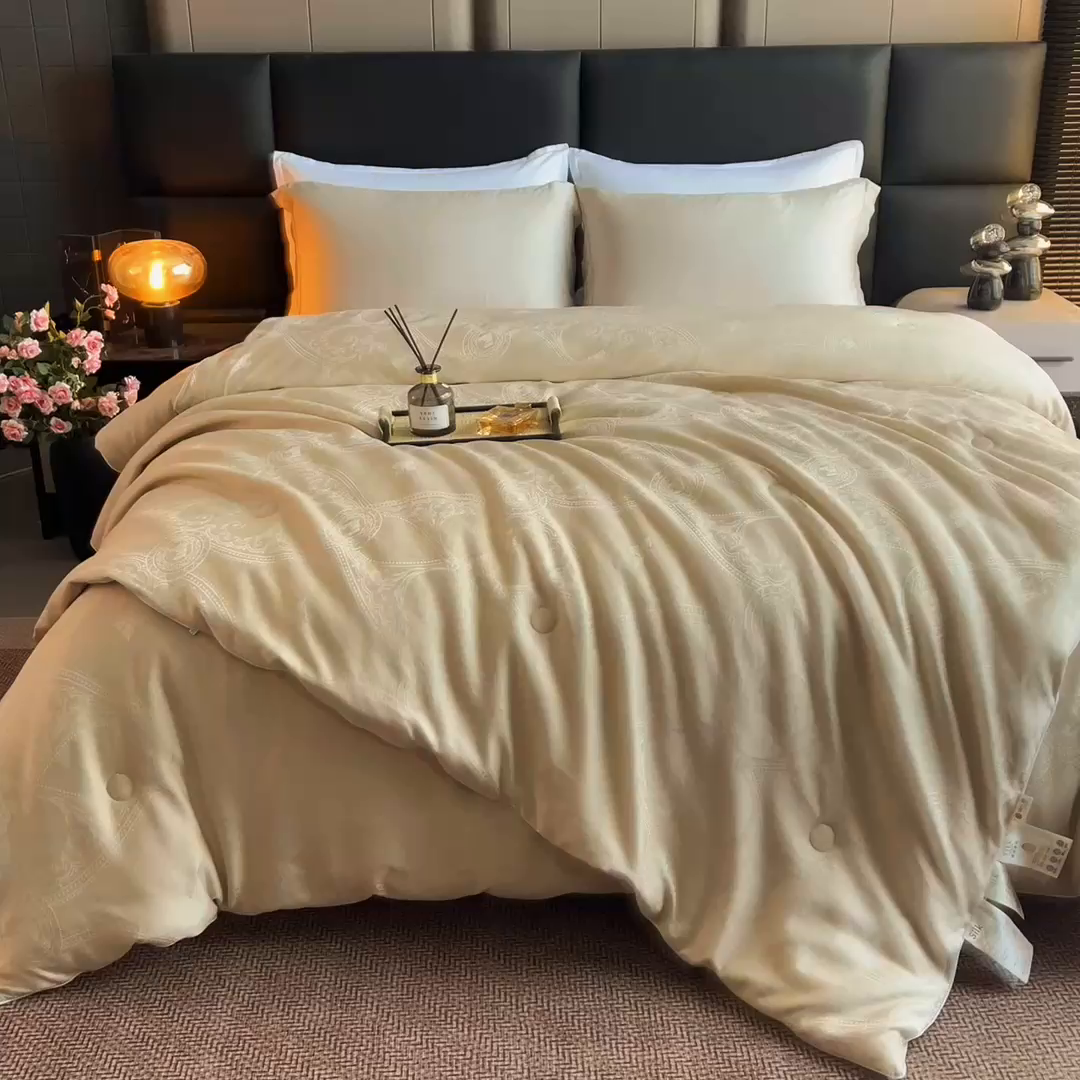 91家纺网 家纺一手货源 找家纺 亿莱鑫 2025新款亲肤暖糯蛋白被子母被 香槟色