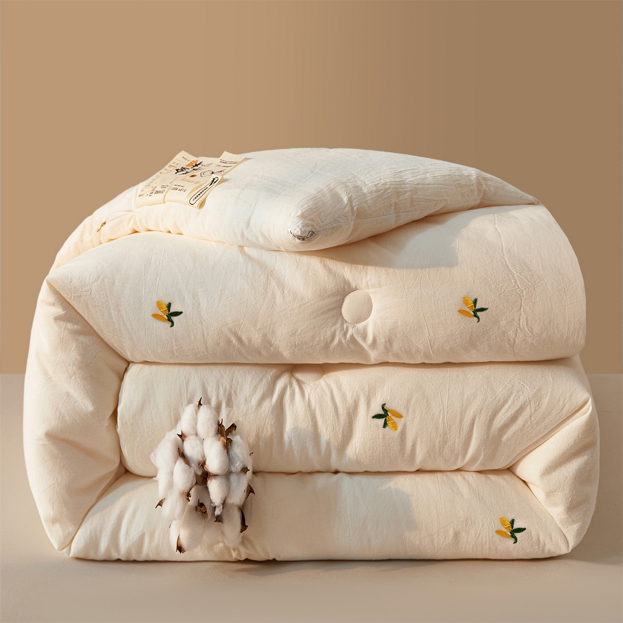 91家纺网 家纺一手货源 找家纺 创优家纺 2025新款专版绣花被全棉满绣刺绣被芯里外全棉新疆棉花被纯棉被芯被子春秋被冬被儿童被直播 里外全棉-黄花絮