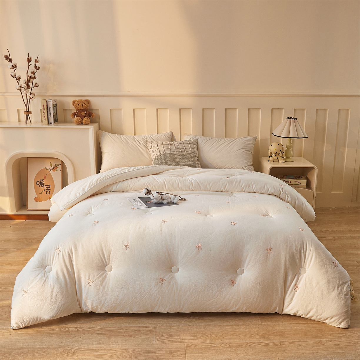 91家纺网 家纺一手货源 找家纺 创优家纺 2025新款专版绣花被全棉满绣刺绣被芯里外全棉新疆棉花被纯棉被芯被子春秋被冬被儿童被直播 里外全棉-蝴蝶结