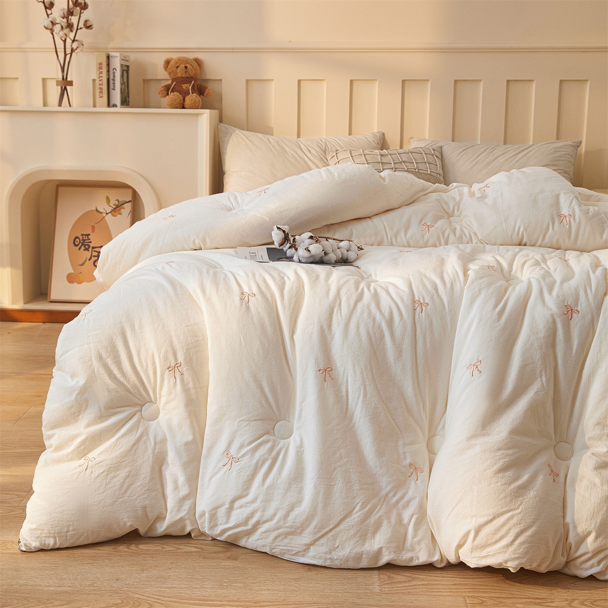 91家纺网 家纺一手货源 找家纺 创优家纺 2025新款专版绣花被全棉满绣刺绣被芯里外全棉新疆棉花被纯棉被芯被子春秋被冬被儿童被直播 里外全棉-蝴蝶结