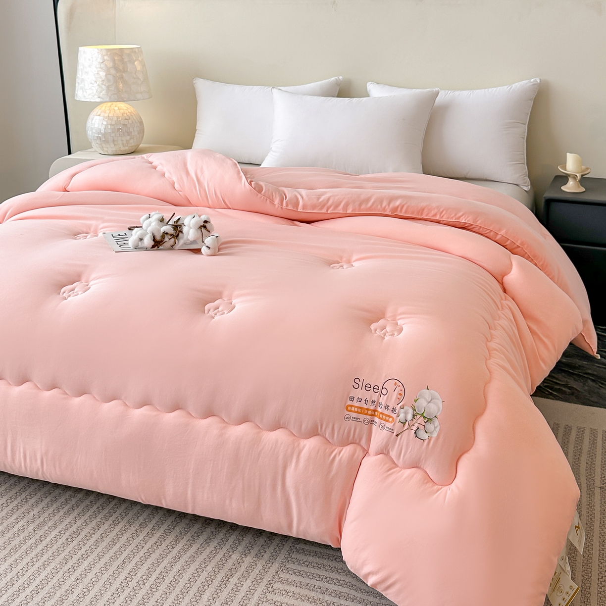 91家纺网 家纺一手货源 找家纺 好欣怡家纺 2026新款A类水洗棉新疆棉花冬被被子被芯棉花被直播 黛粉