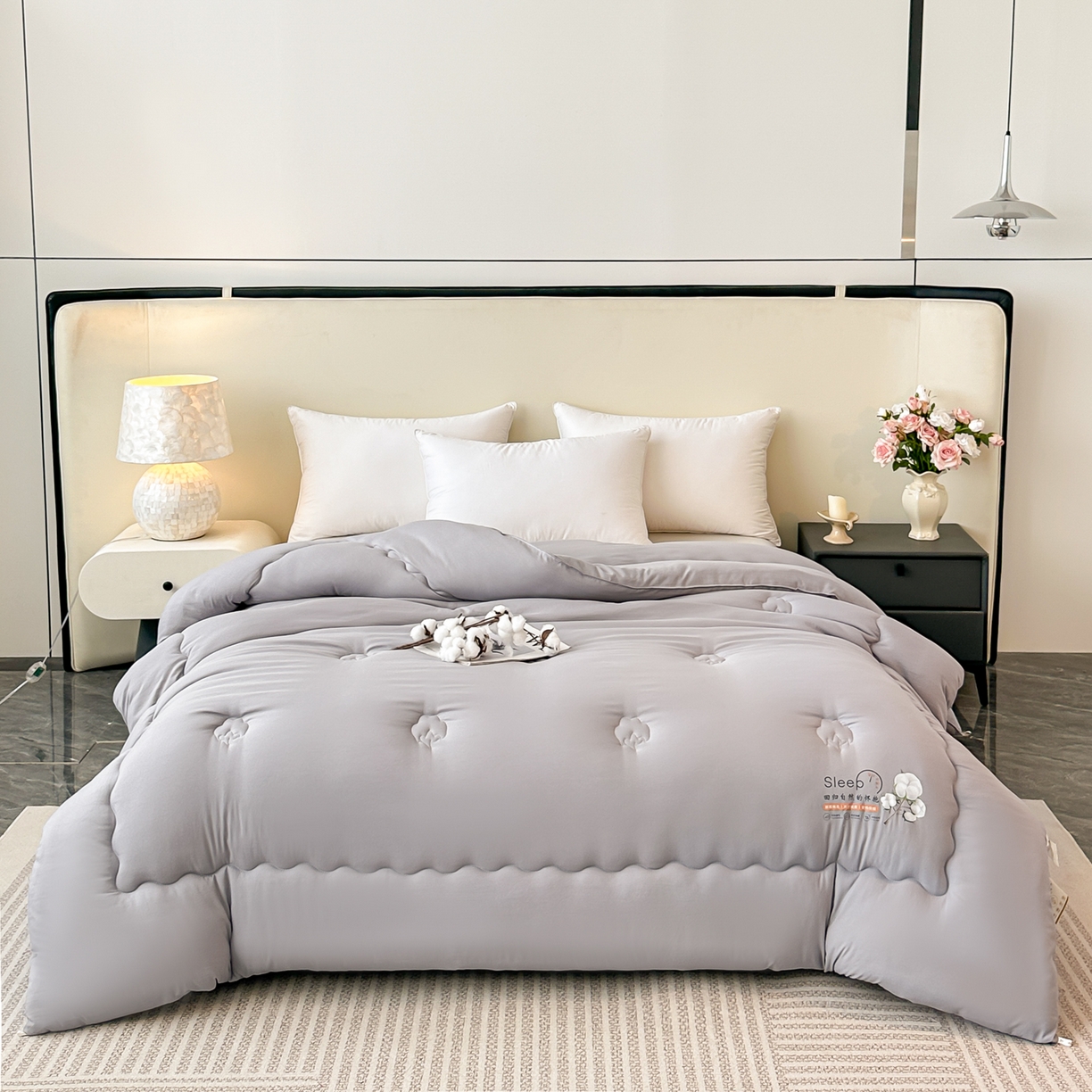 好欣怡家纺 2026新款A类水洗棉新疆棉花冬被被子被芯棉花被直播 月光灰