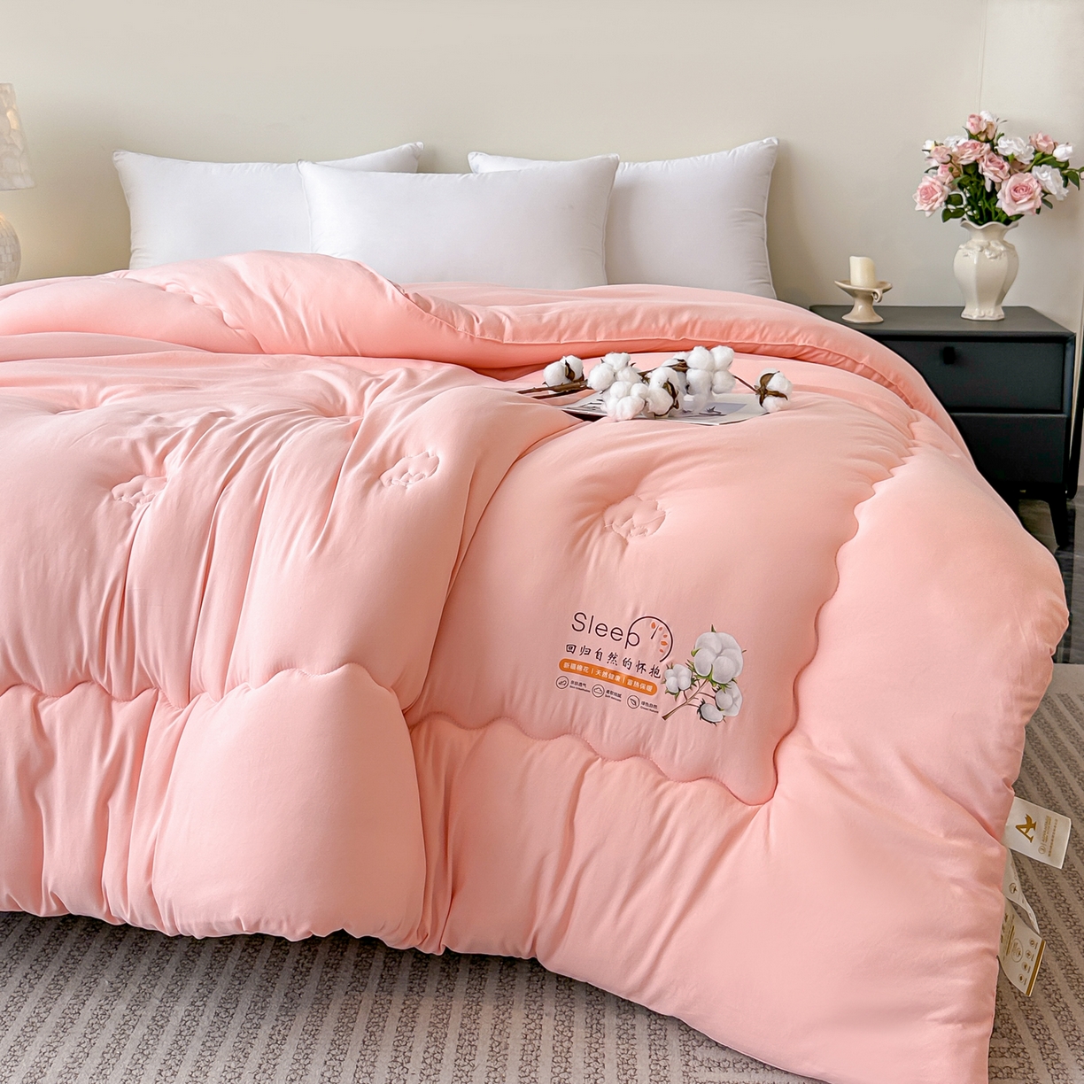 91家纺网 家纺一手货源 找家纺 好欣怡家纺 2026新款A类水洗棉新疆棉花冬被被子被芯棉花被直播 黛粉