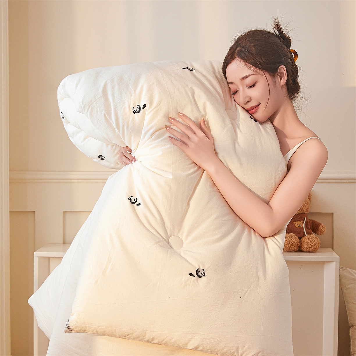 91家纺网 家纺一手货源 找家纺 创优家纺 2025新款专版绣花被全棉满绣刺绣被芯里外全棉新疆棉花被纯棉被芯被子春秋被冬被儿童被直播 里外全棉-趴趴熊猫