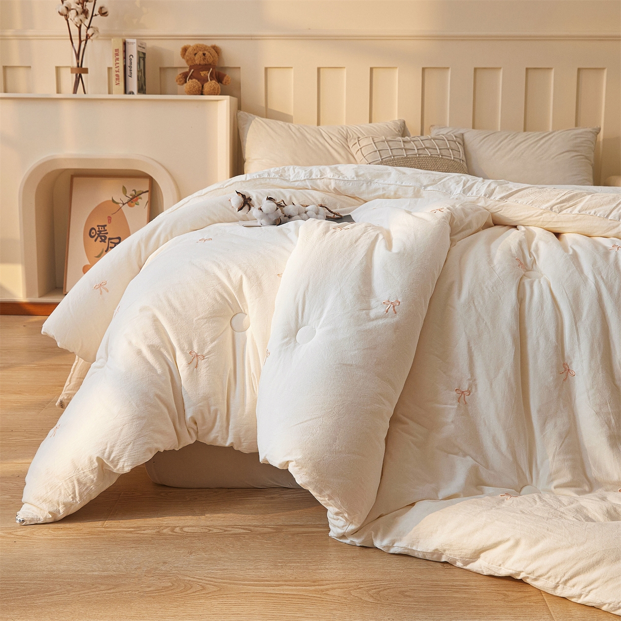 91家纺网 家纺一手货源 找家纺 创优家纺 2025新款专版绣花被全棉满绣刺绣被芯里外全棉新疆棉花被纯棉被芯被子春秋被冬被儿童被直播 里外全棉-蝴蝶结